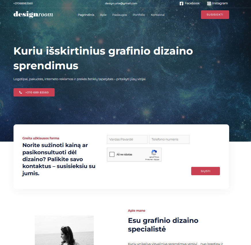 Internetinės svetainės dizaino eskizas ekrane